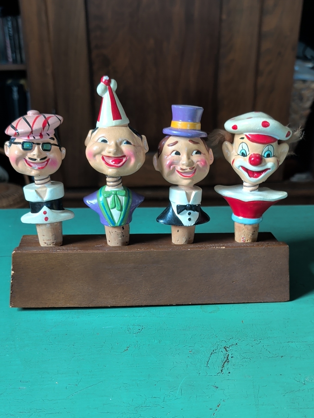 Whimsical Character Bottle Stopper Set MCM Bobble Head Vintage Rubens